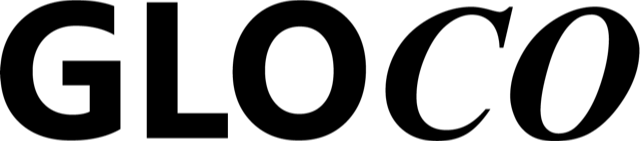 The GloCo logo has the letters GLOCO all capitalised in black. The letters GLO are in bold and the letters CO are in italics.
